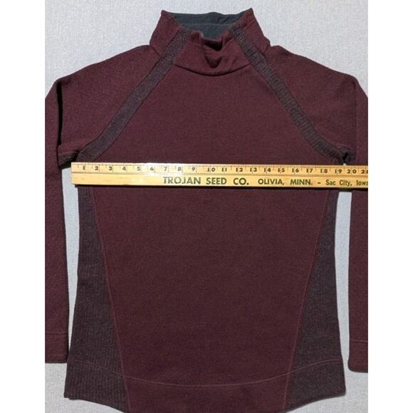 prAna Women’s Wool Blend Snap Neck Pullover Sweater L Burgundy Raglan Panels - Picture 8 of 11